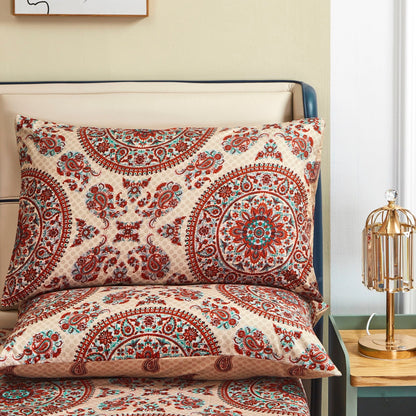 Taupe, Red Orange and Turquoise Medallion Microfiber Pillowcases, Set of 2 – view 4