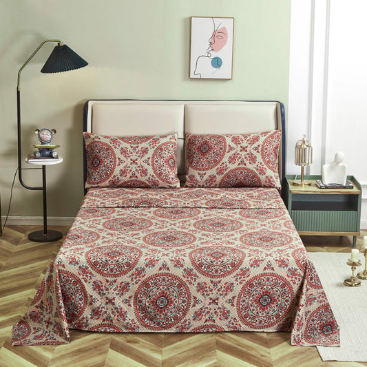 Microfiber Fitted or Flat Sheet, Bohemian Desert Medallion Taupe