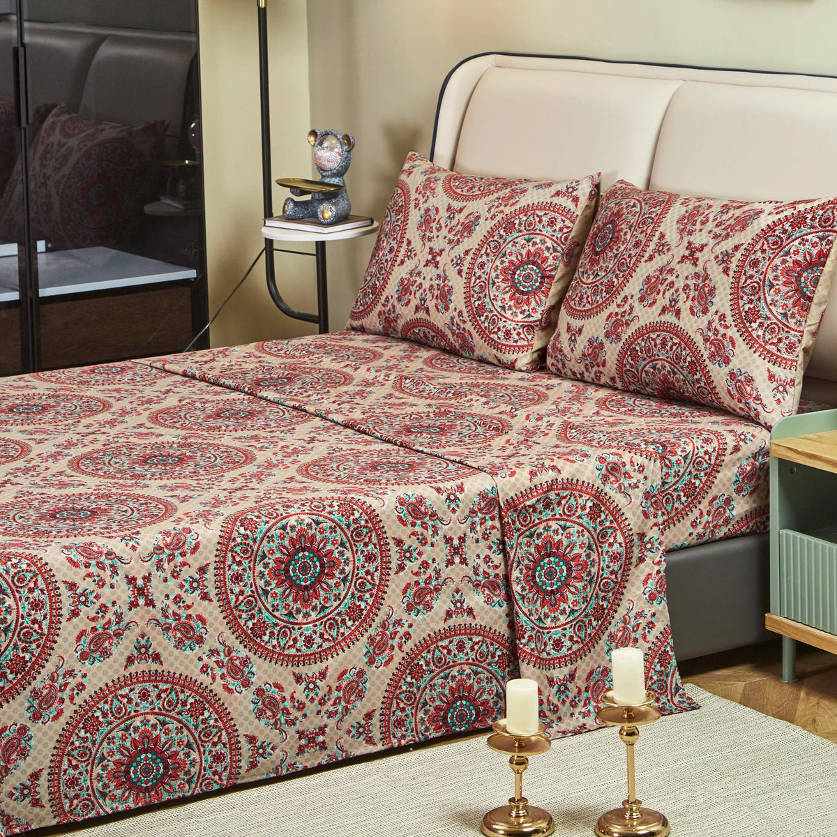 Bohemian Desert Medallion Paisley Taupe Fitted or Flat Sheet – view 5