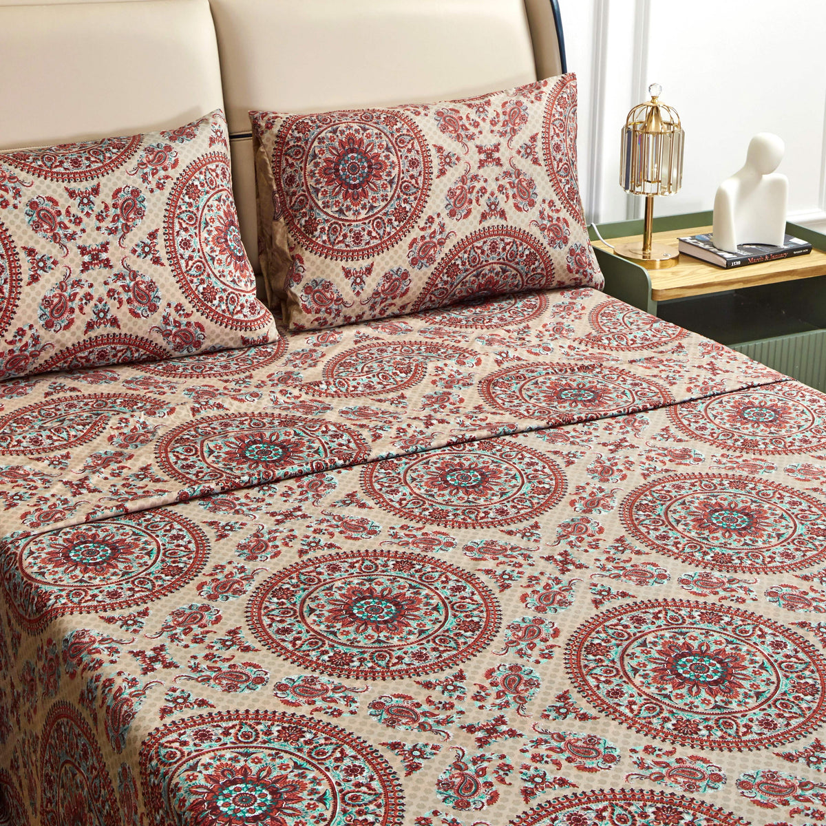 Bohemian Desert Medallion Paisley Taupe Fitted or Flat Sheet – view 7