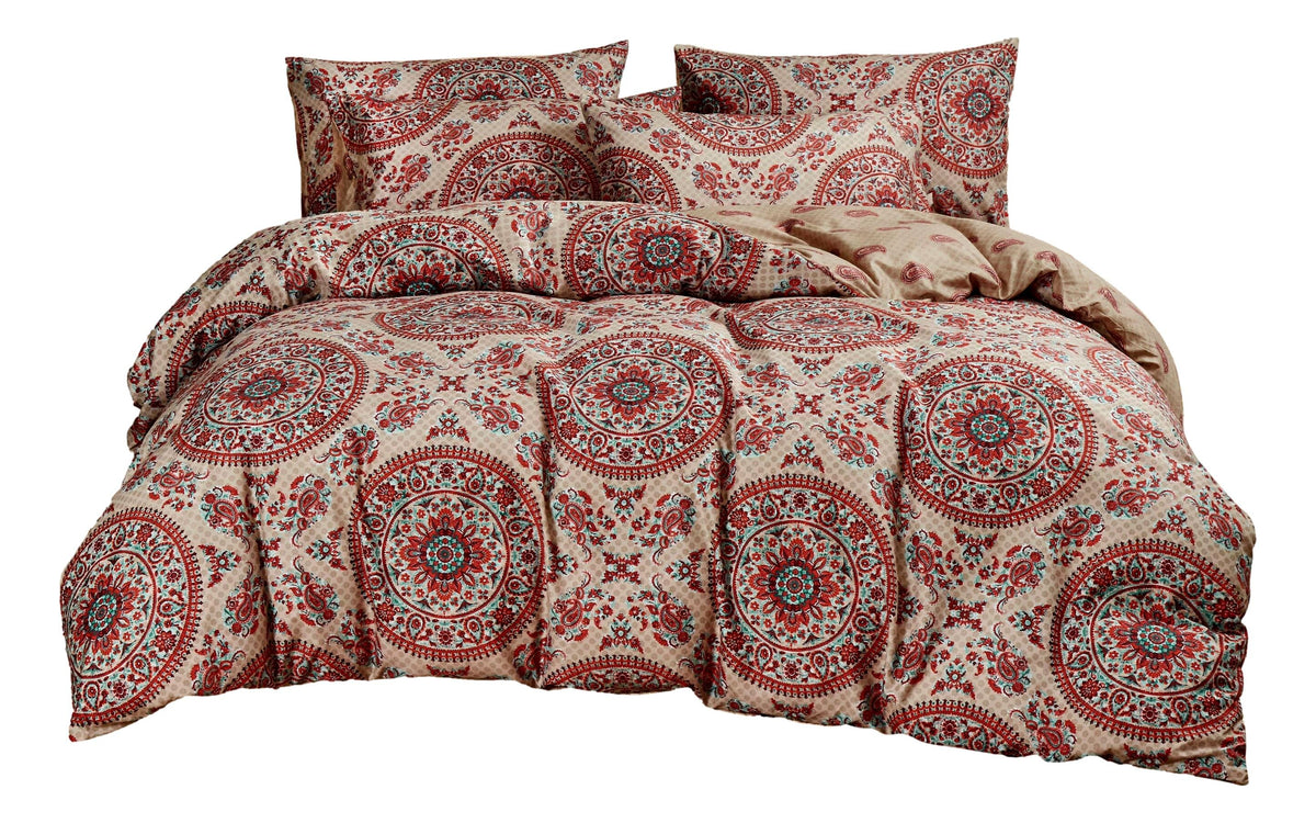 Bohemian Medallion Paisley Reversible Duvet Cover in Orange, Blue, Taupe – view 12
