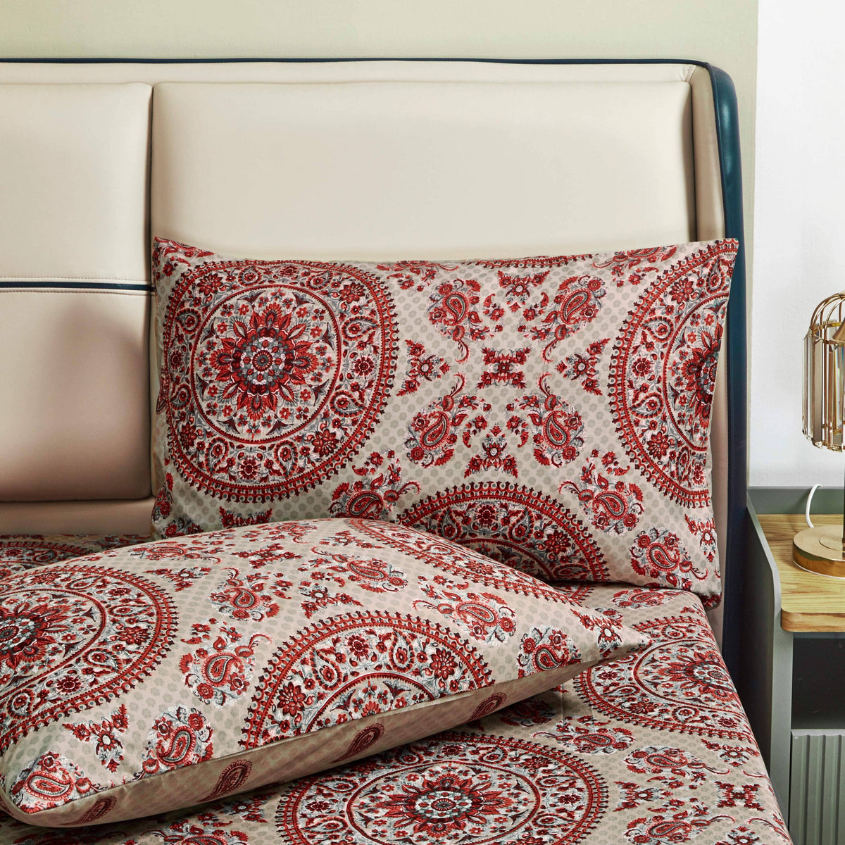 Bohemian Medallion Paisley Reversible Duvet Cover in Orange, Blue, Taupe – view 6
