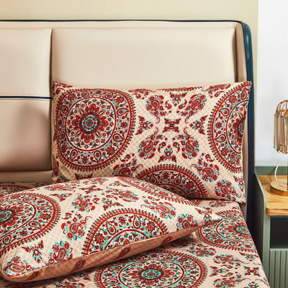 Taupe, Red Orange and Turquoise Medallion Microfiber Pillowcases, Set of 2 – view 3