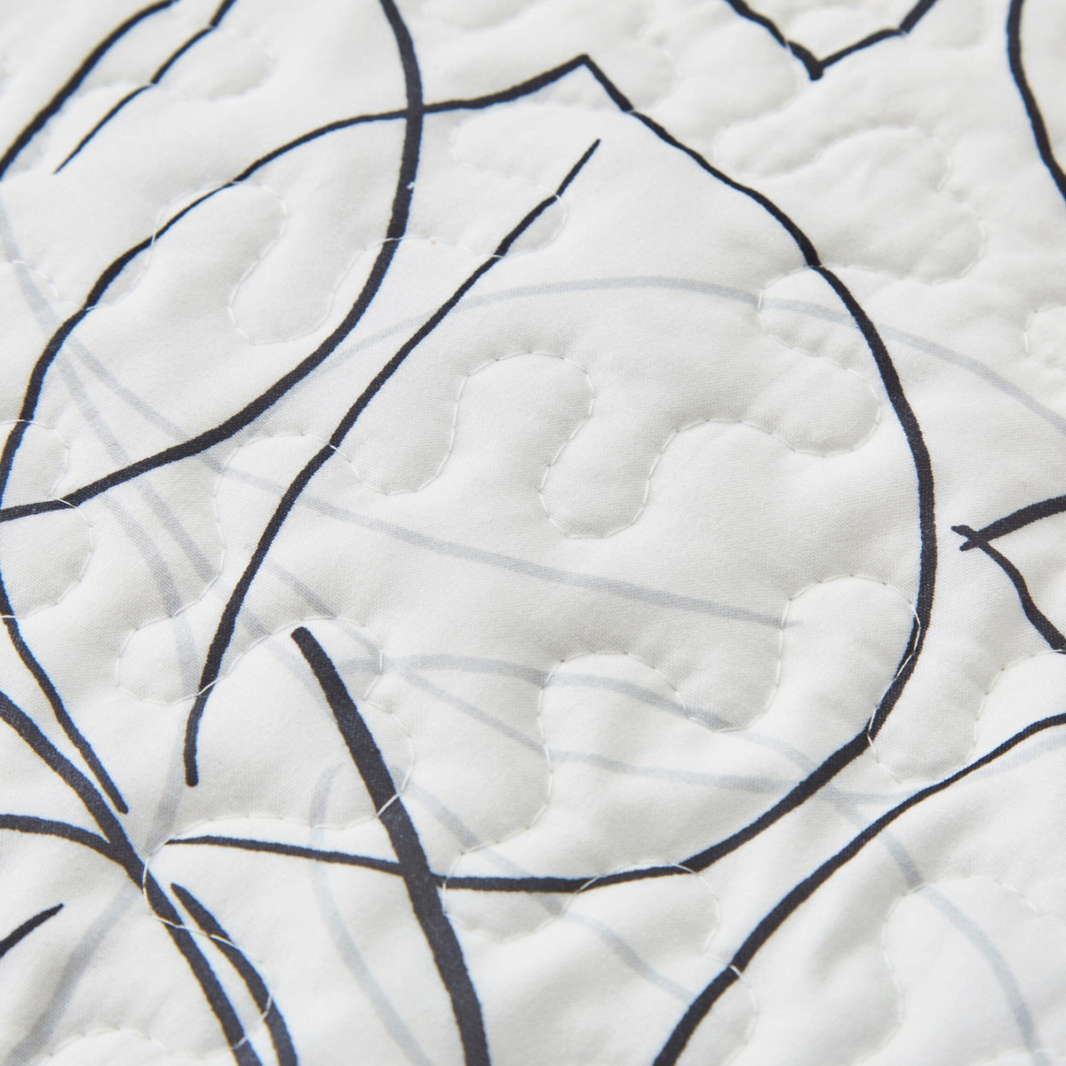 Modern Abstract Leaf Line Art Reversible Quilt Set in White, Grey and Gold – view 9