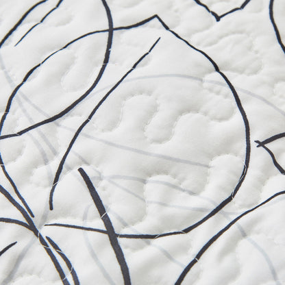 Modern Abstract Leaf Line Art Reversible Quilt Set in White, Grey and Gold – view 9