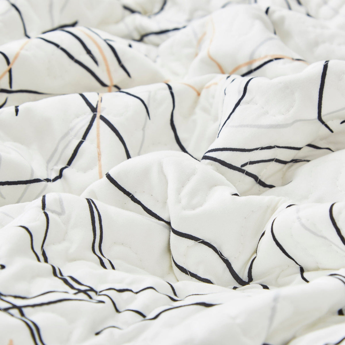 Modern Abstract Leaf Line Art Reversible Quilt Set in White, Grey and Gold – view 12