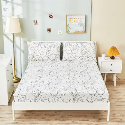 Modern Abstract Leaf Line Art White Microfiber Fitted or Flat Sheet – view 2