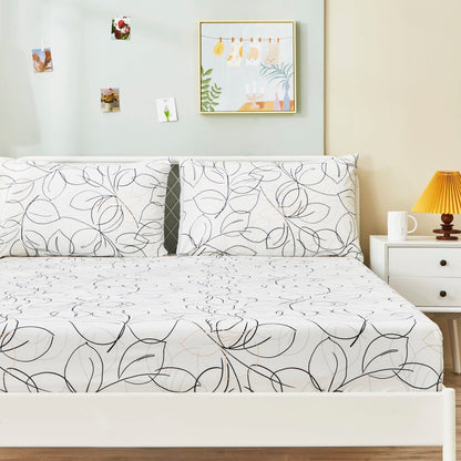 Modern Abstract Leaf Line Art White Microfiber Fitted or Flat Sheet – view 4