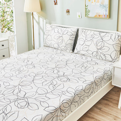 Modern Abstract Leaf Line Art White Microfiber Fitted or Flat Sheet – view 7
