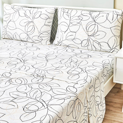 Modern Abstract Leaf Line Art White Microfiber Fitted or Flat Sheet – view 9