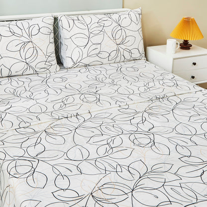 Modern Abstract Leaf Line Art White Microfiber Fitted or Flat Sheet – view 10