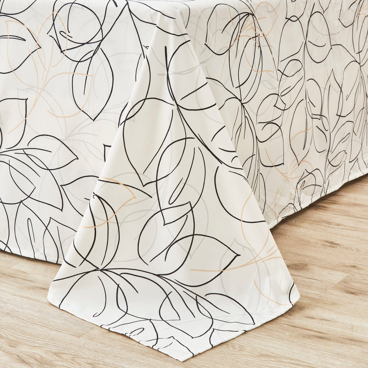 Modern Abstract Leaf Line Art White Microfiber Fitted or Flat Sheet – view 12