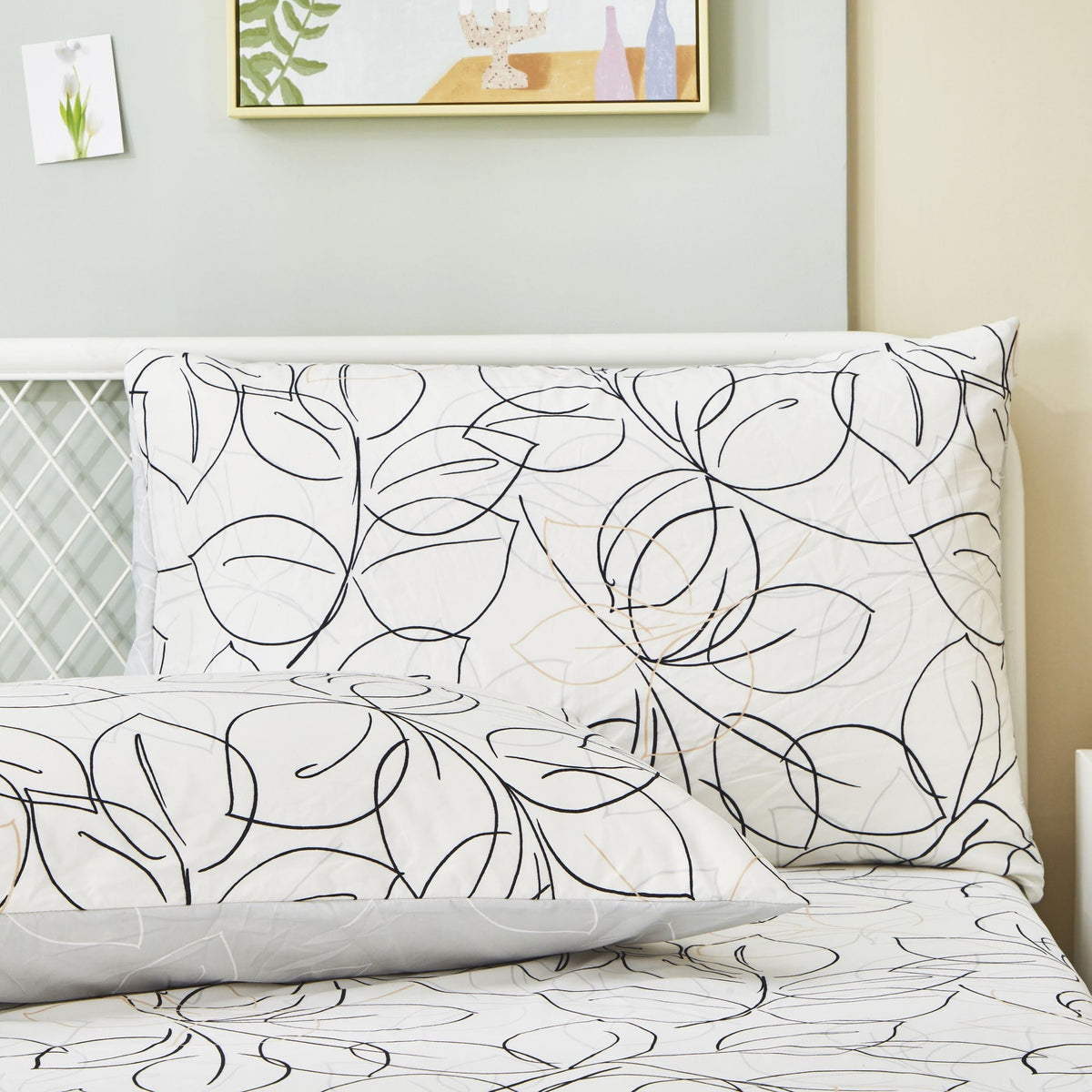 Modern Abstract Leaf Line Art Microfiber Pillowcases, Set of 2 – view 3