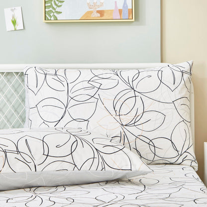Modern Abstract Leaf Line Art White Microfiber Fitted or Flat Sheet – view 5