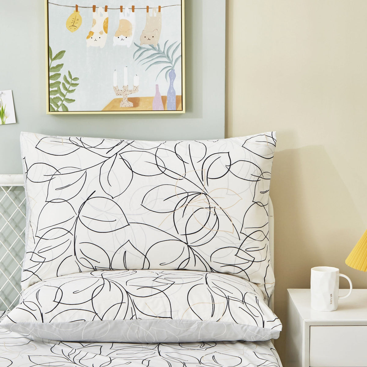Modern Abstract Leaf Line Art Microfiber Pillowcases, Set of 2 – view 4