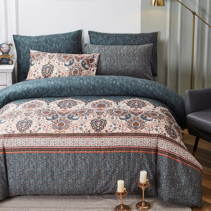Rustic Paisley Mandala Watercolor Duvet Cover in Dark Teal – view 7