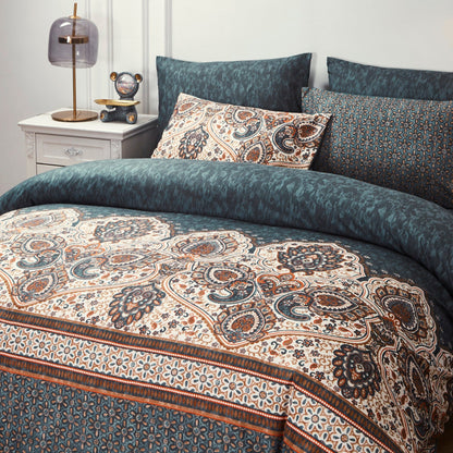 Rustic Paisley Mandala Watercolor Duvet Cover in Dark Teal – view 8