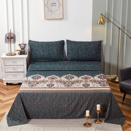 Microfiber Dark Teal Paisley Mandala Bed Sheet, Flat or Fitted