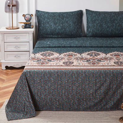 Rustic Paisley Mandala Dark Teal Microfiber Fitted or Flat Sheet – view 3