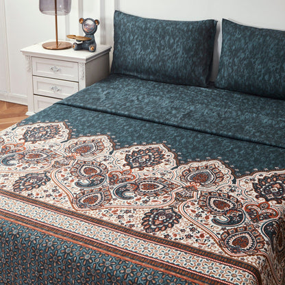 Rustic Paisley Mandala Dark Teal Microfiber Fitted or Flat Sheet – view 6
