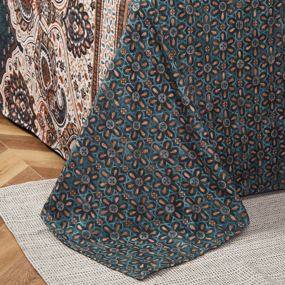Rustic Paisley Mandala Dark Teal Microfiber Fitted or Flat Sheet – view 8