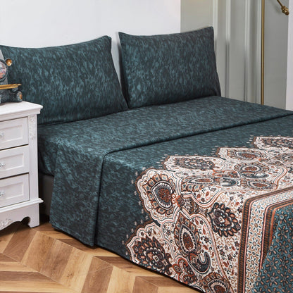 Rustic Paisley Mandala Dark Teal Microfiber Fitted or Flat Sheet – view 5