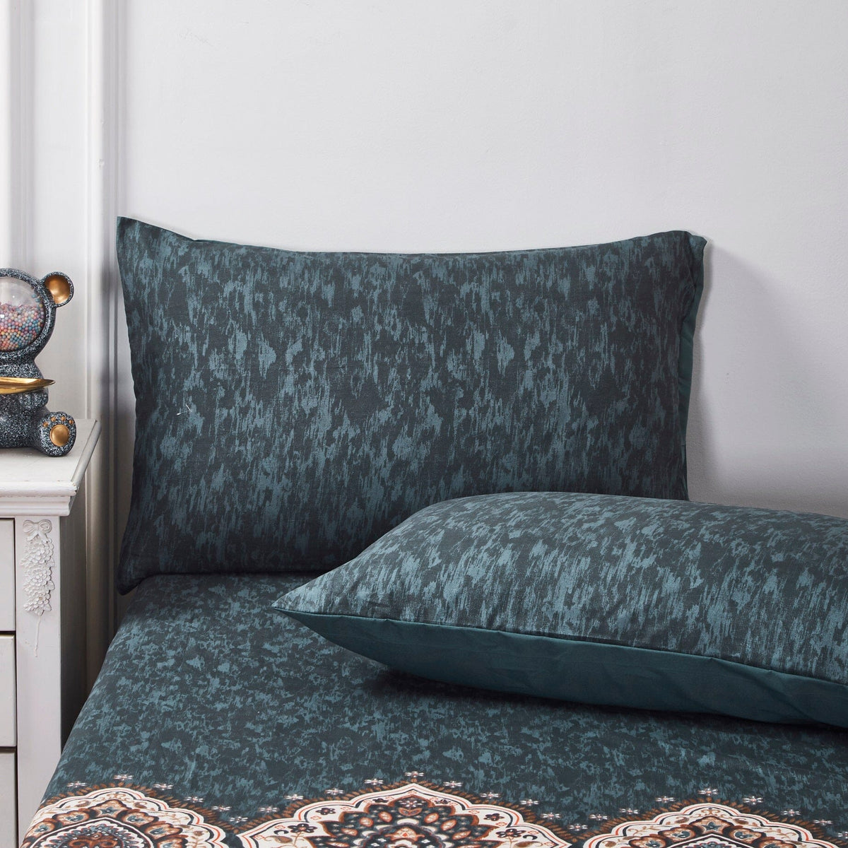 Rustic Paisley Mandala Dark Teal Microfiber Fitted or Flat Sheet – view 7