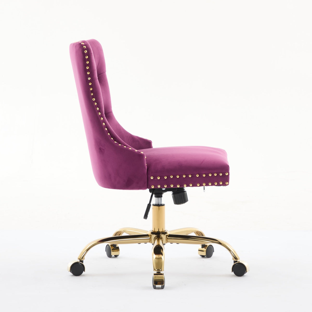 Purple Velvet Tufted Office Chair with Gold Accents and Nailhead Trim – view 5