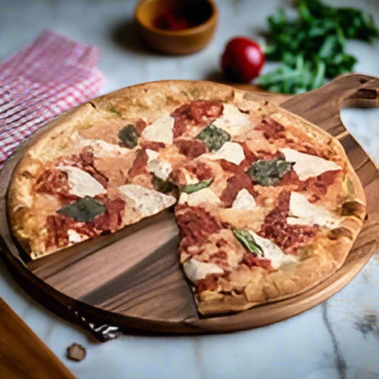 Acacia Wood Round Cutting Board with Handle for Serving
