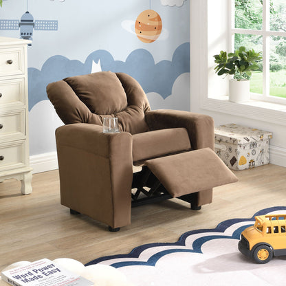 Brown Kids Recliner Chair with Cup Holder, Manual Reclining – view 3