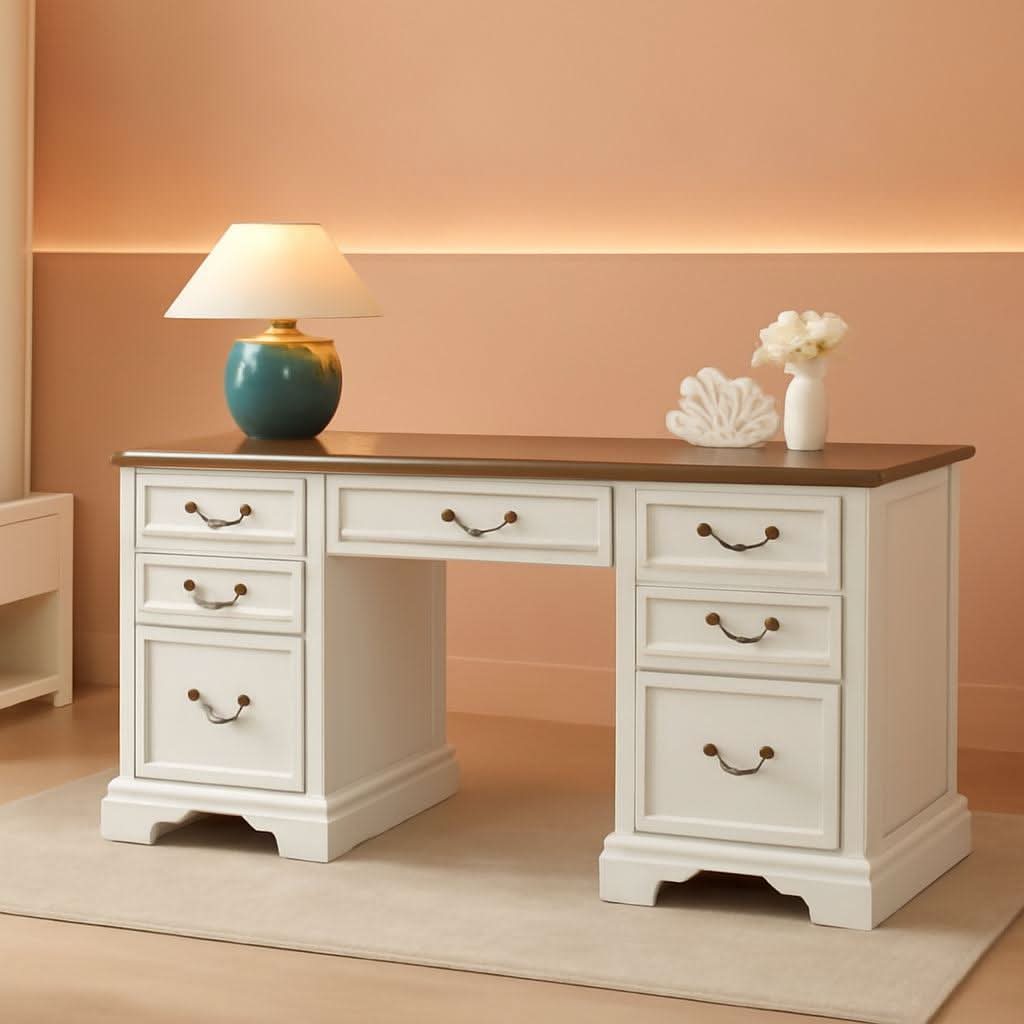 Victorian Farmhouse Executive Desk, 59-Inch, Antique White