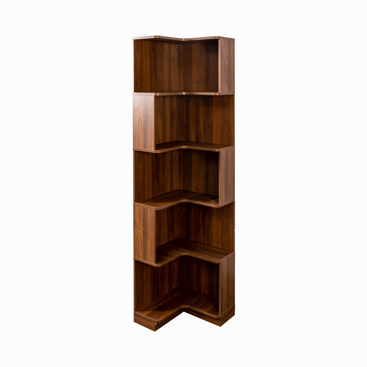 5 Tier Corner Bookshelf with Melamine Finish in Neutral Wood – view 6