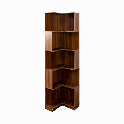 5 Tier Corner Bookshelf with Melamine Finish in Neutral Wood – view 6