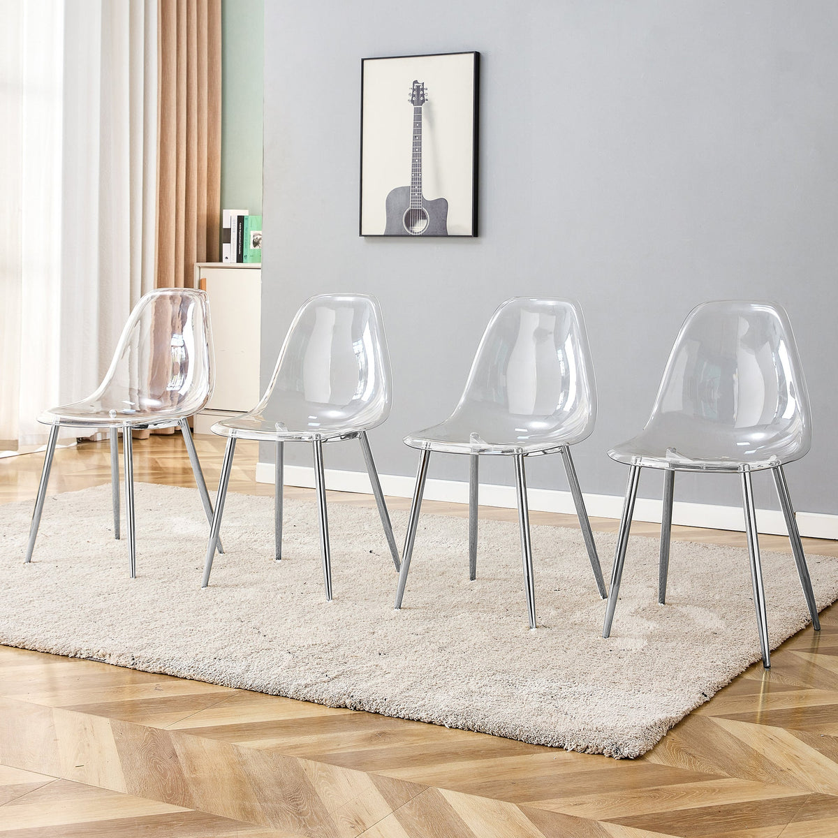 Modern Clear Transparent Dining Chairs with Silver Legs, Set of 6 – view 2