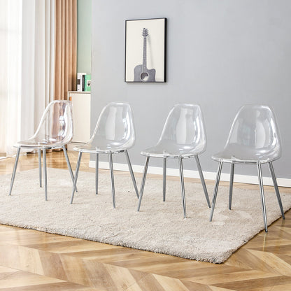 Modern Clear Transparent Dining Chairs with Silver Legs, Set of 6 – view 2