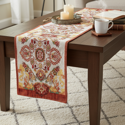 Elegant Burgundy Ornate Paisley Woven Tapestry Table Runner – view 2