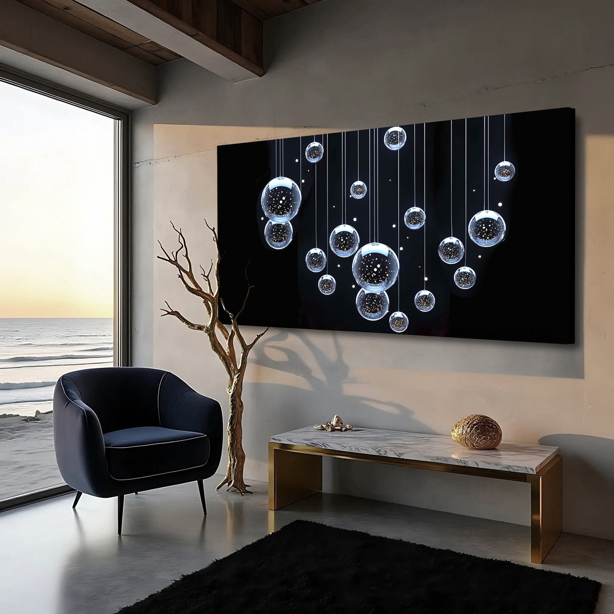 Modern Abstract Bubbles Canvas Wall Art, Wide Gallery Wrapped – view 2