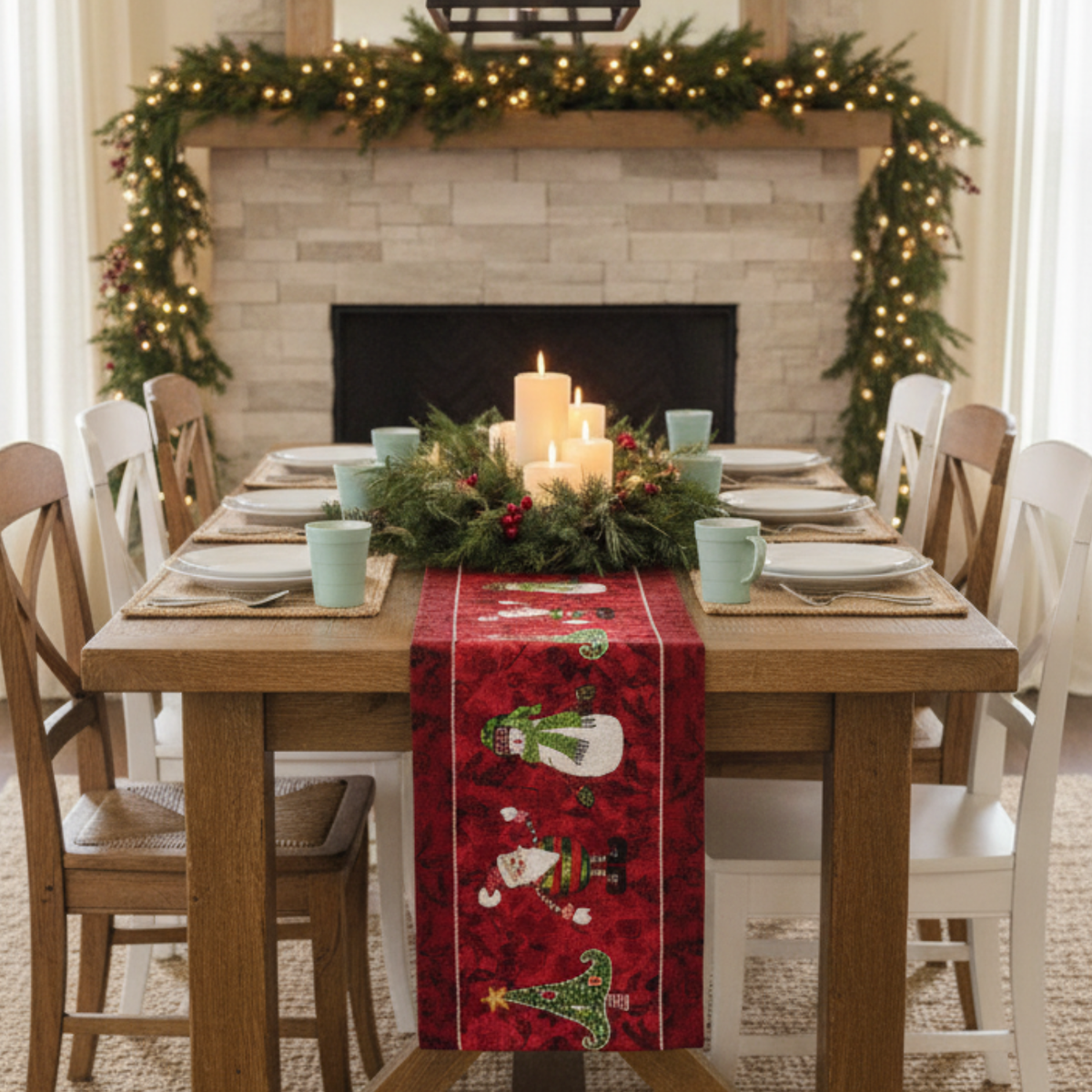 Here Comes Santa Claus Vintage Holiday Woven Tapestry Table Runner – view 7