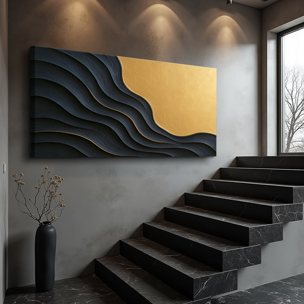 Black and Gold Minimalist Abstract Canvas Wall Art XII, Wide Format – view 2