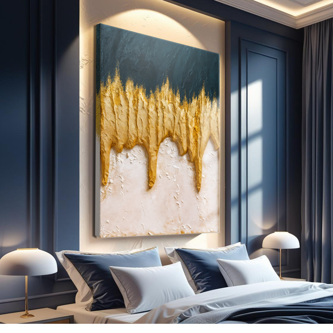 Abstract Blue and Gold Canvas Wall Art, Premium Gallery Wrapped – view 2