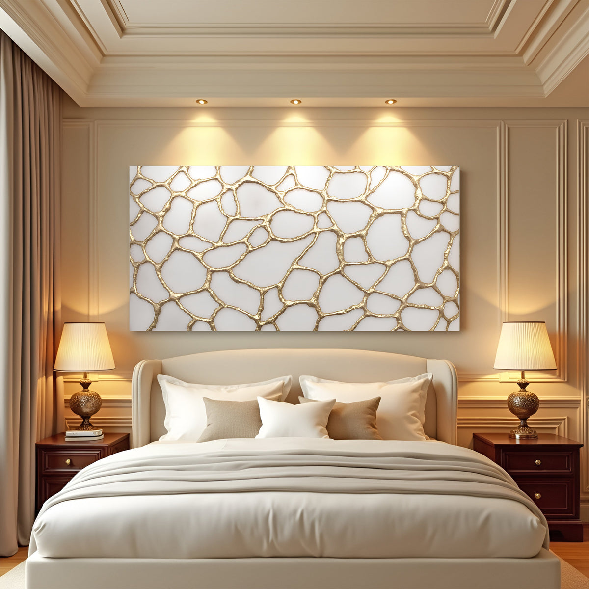 Golden Neurons Abstract Canvas Wall Art, Wide Gallery Wrapped – view 4