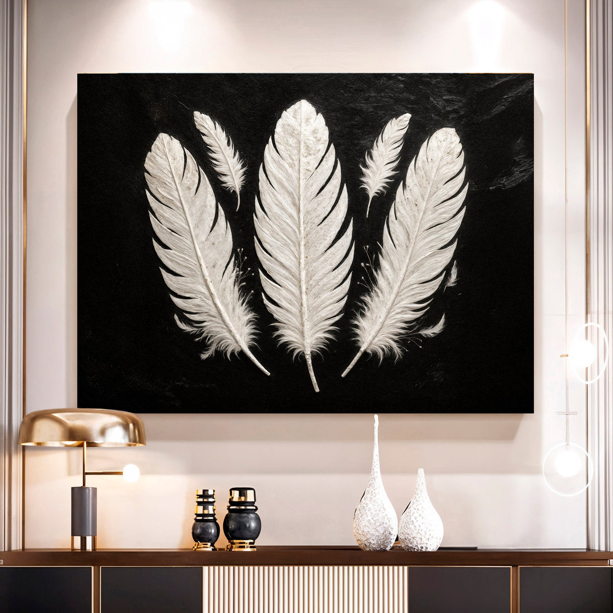 Minimalist Monochrome Feather Canvas Wall Art, Gallery Wrapped – view 3