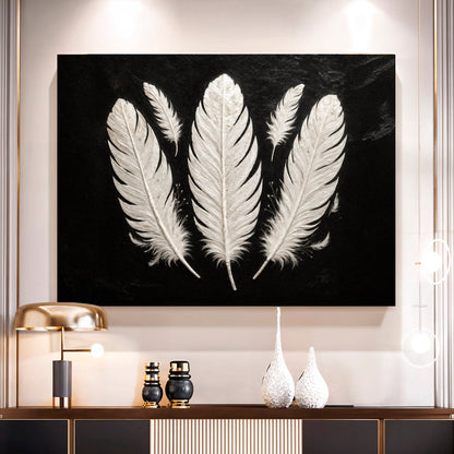 Minimalist Monochrome Feather Canvas Wall Art, Gallery Wrapped – view 3