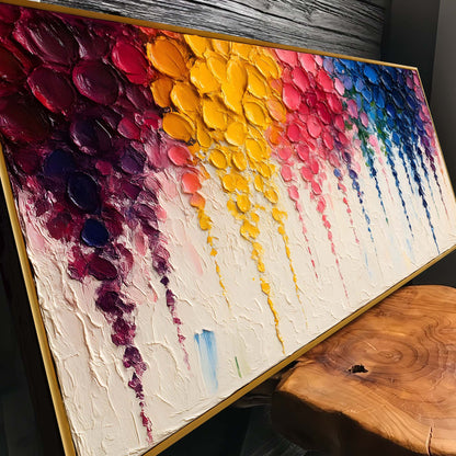 Rainbow Cascade Abstract Canvas Wall Art – Panoramic Gallery Wrap – view 5