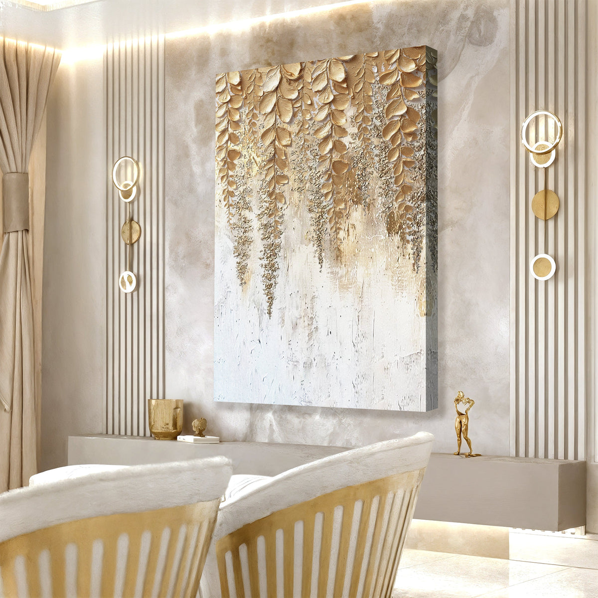 Golden Wisteria Floral Canvas Wall Art, Gallery Wrapped – view 4