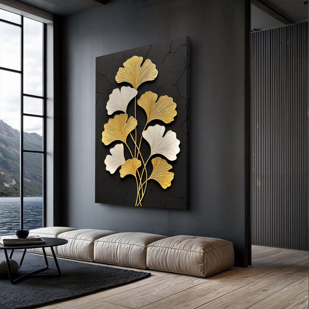 Golden Ginkgo Leaf Canvas Wall Art, Premium Gallery Wrapped – view 2