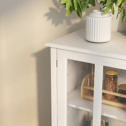 White Buffet Storage Cabinet with Double Glass Doors and Bell Handles – view 8