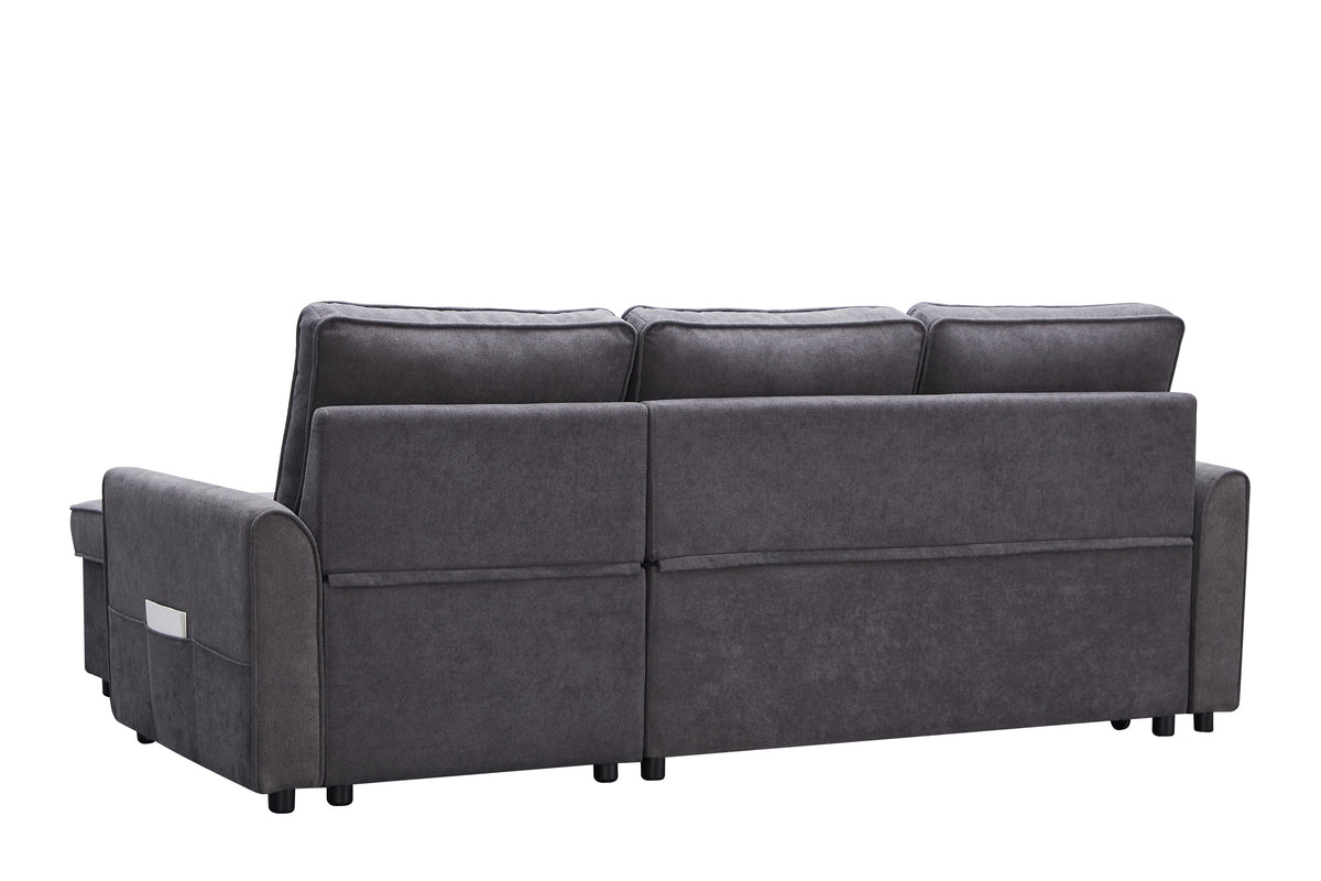 Modular L-Shaped Sofa Bed with Storage Chaise in Dark Grey Linen – view 4
