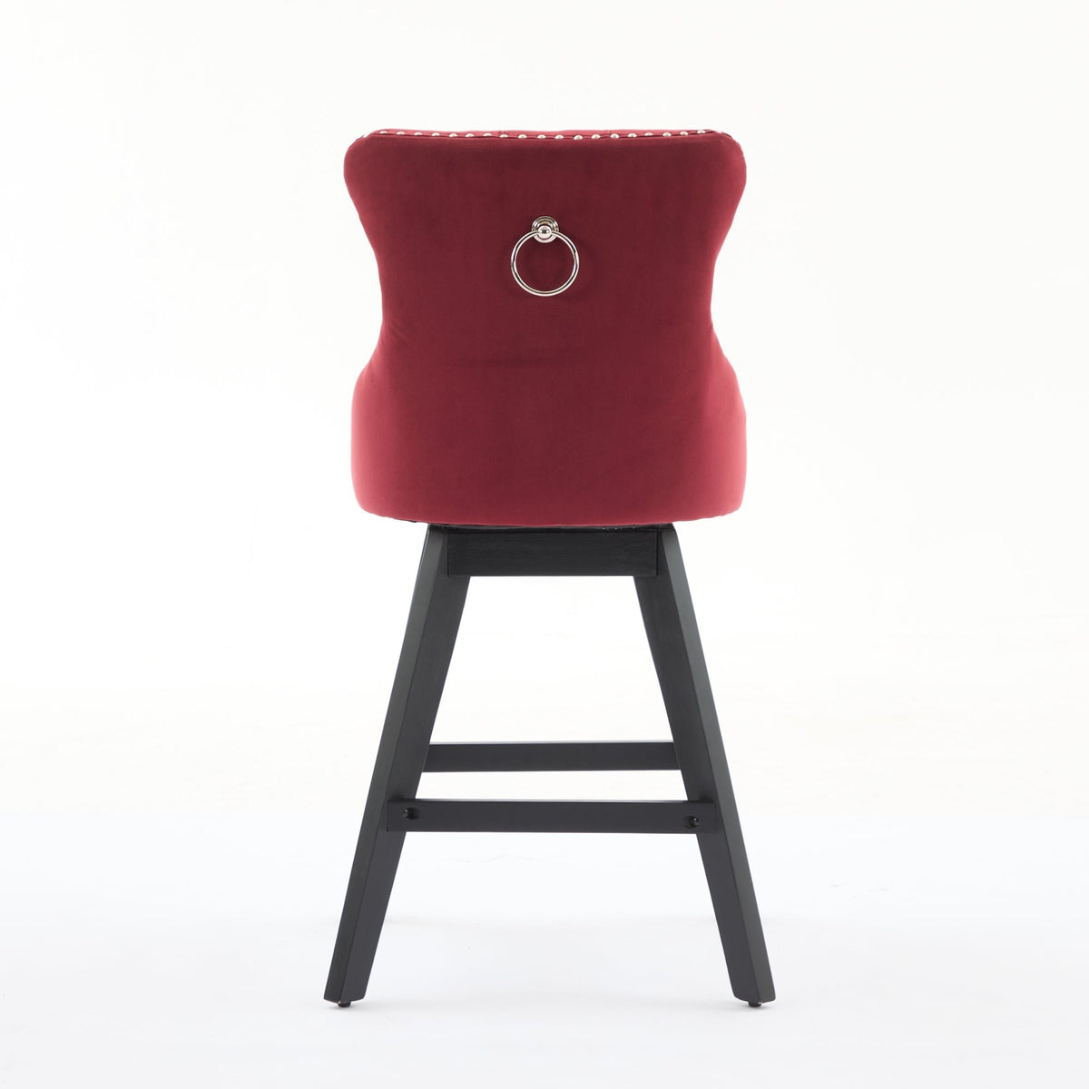 Wine Red Velvet Swivel Bar Stools with Button Tufting, Set of 2 – view 8