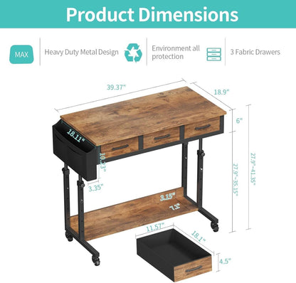 Rolling Height-Adjustable Computer Desk with Fabric Drawers – view 3